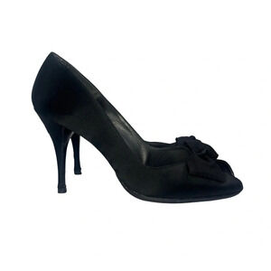 Stuart Weitzman Satin Open  Peep Toe High Heels Bow Accents | Black | Siz…